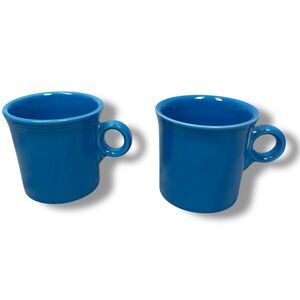 Fiesta Coffee Mugs 3.5" Peacock Blue Ceramic O-Ring Handle Lot of 2 Fiestaware